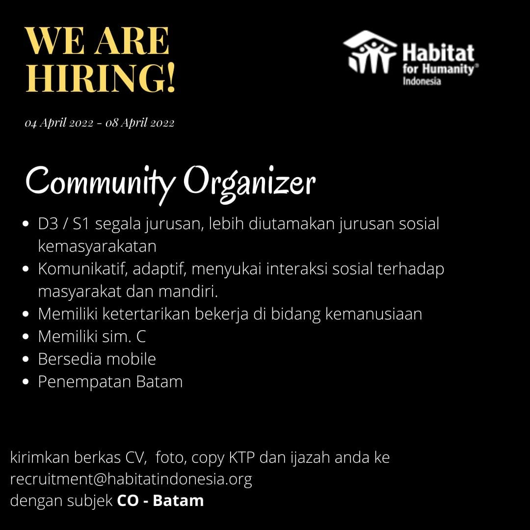 Loker Community Organizer – Habitat For Humanity Indonesia