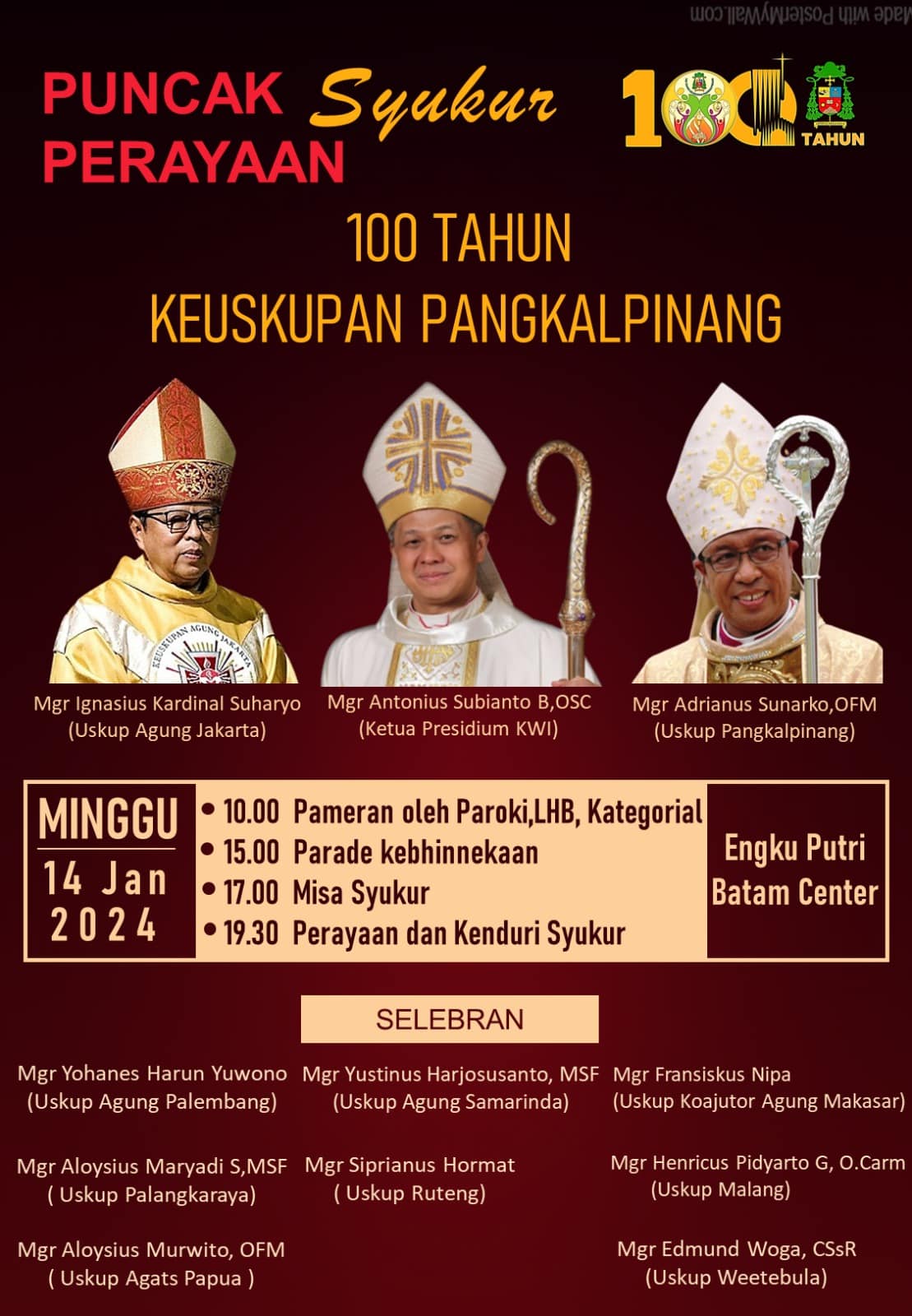 Puncak Perayaan Syukur 100 Tahun Keuskupan Pangkalpinang 14 Januari 2024