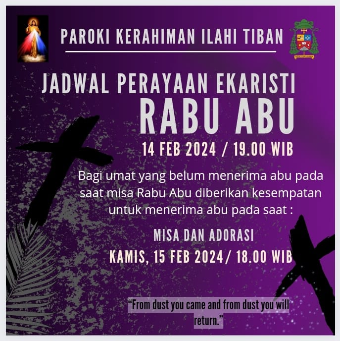Jadwal Perayaan Ekaristi Rabu Abu 14 Feb 2024